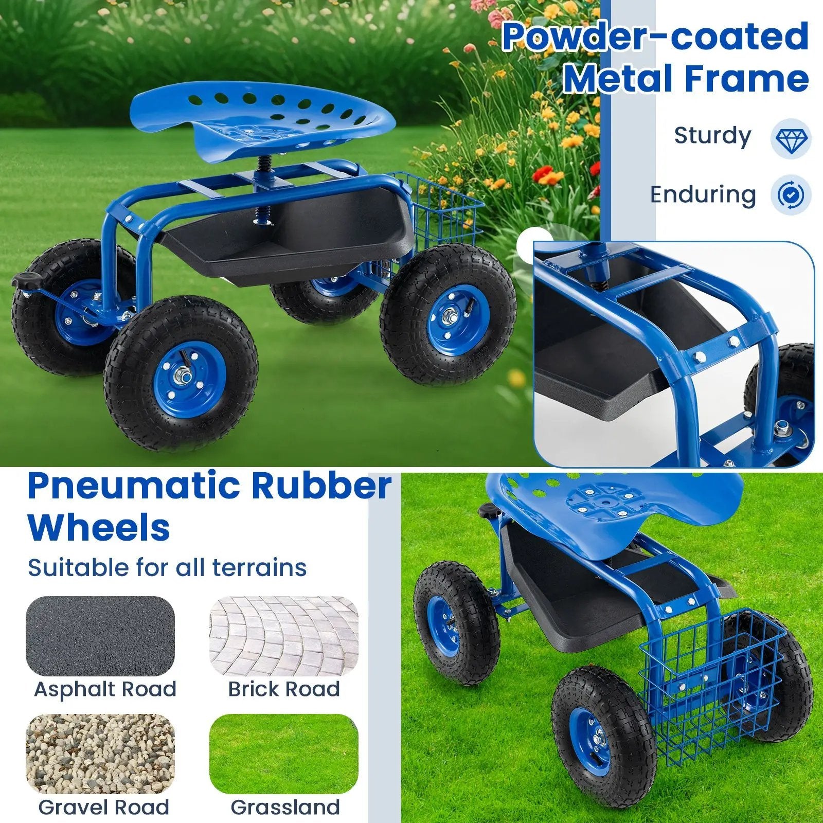 4-Wheel Rolling Garden Cart Work Seat by DirectDeals