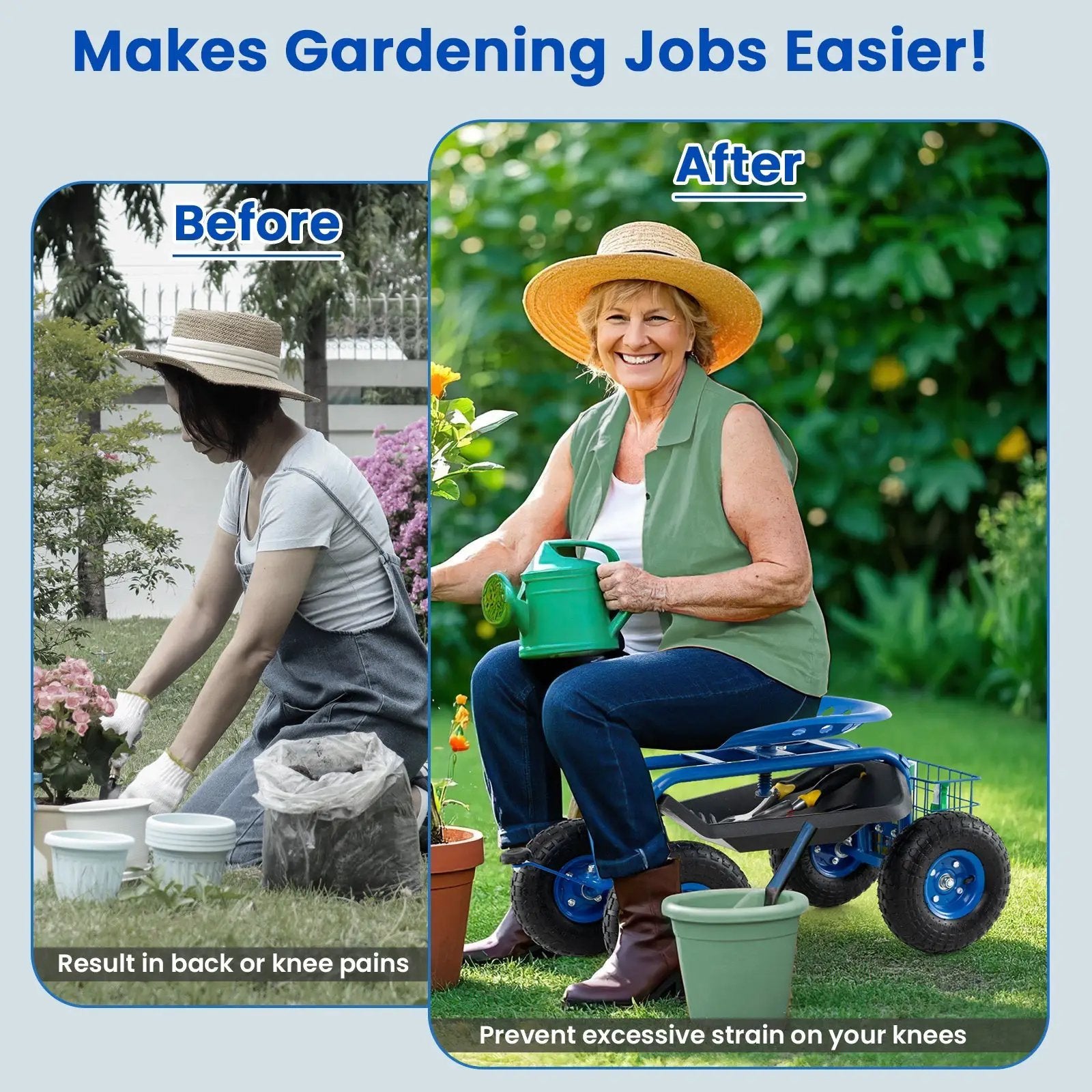 4-Wheel Rolling Garden Cart Work Seat by DirectDeals