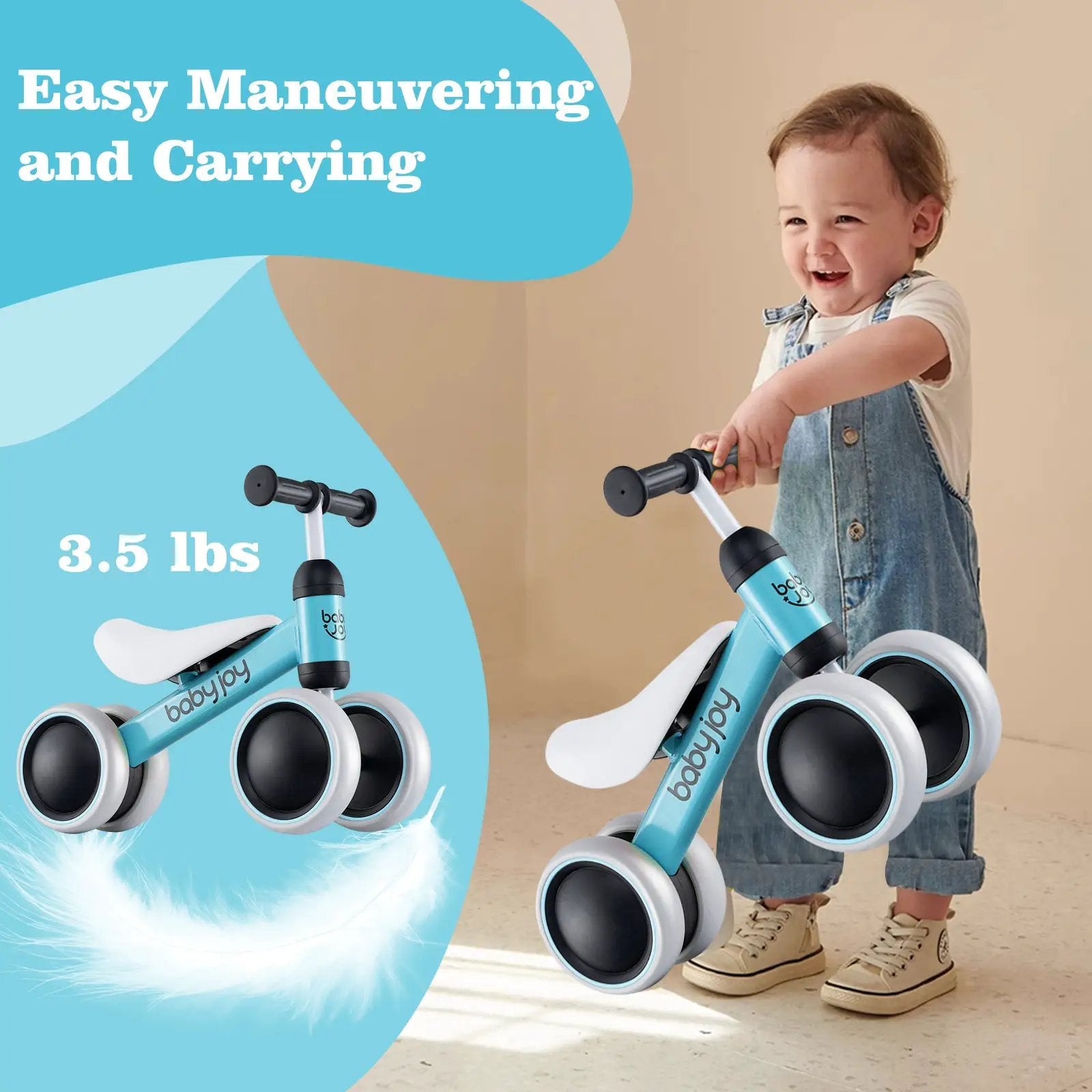 Baby Balance Bike for 2 Years Old Boys Girls No Pedal 4 Wheels by DirectDeals
