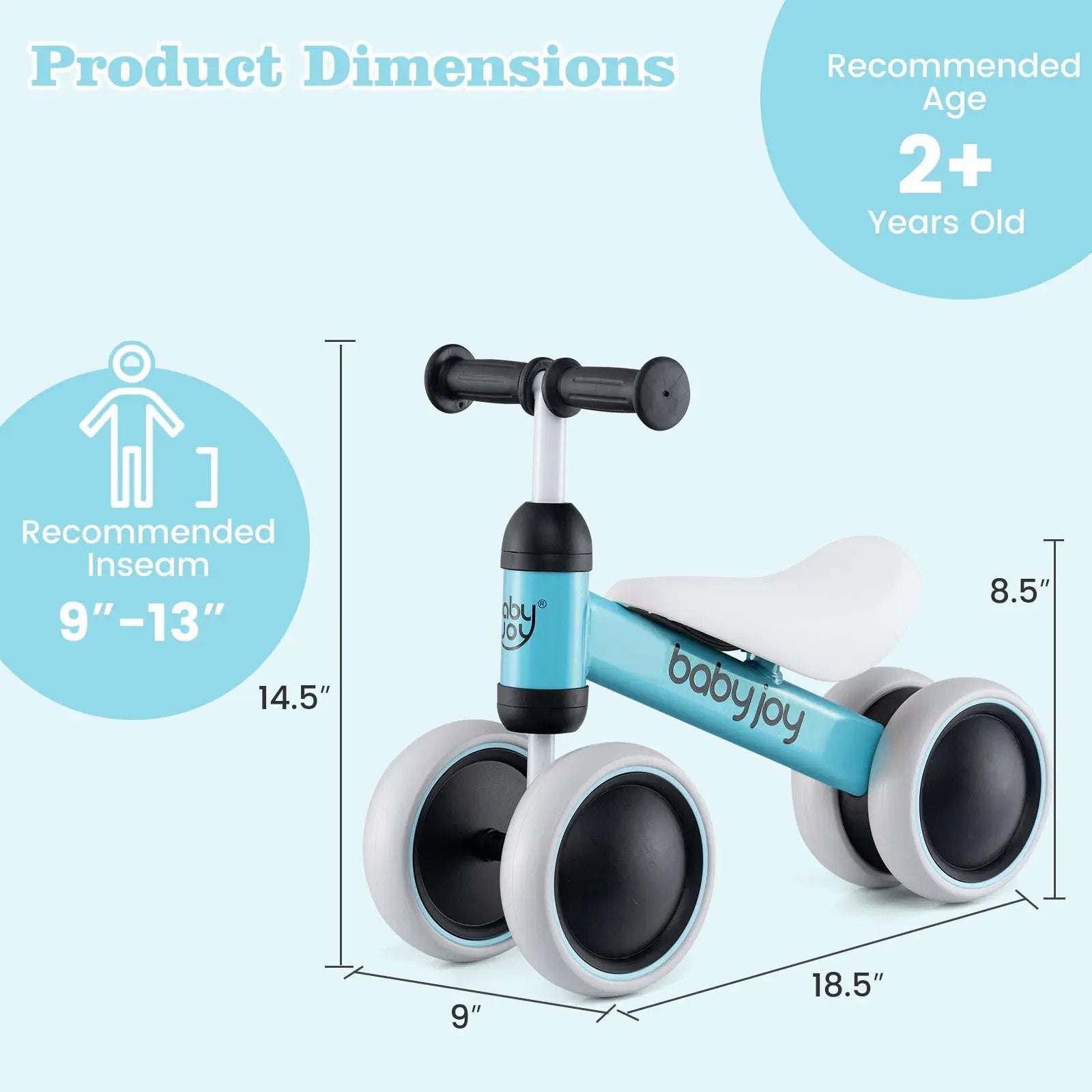 Baby Balance Bike for 2 Years Old Boys Girls No Pedal 4 Wheels by DirectDeals