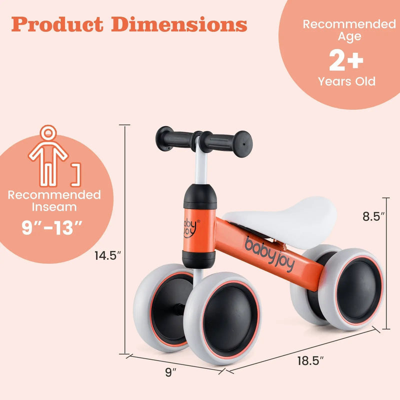Baby Balance Bike for 2 Years Old Boys Girls No Pedal 4 Wheels by DirectDeals