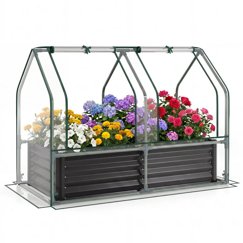 4 x 2 x 3 Feet Small Galvanized Raised Garden Bed with Greenhouse Cover by DirectDeals