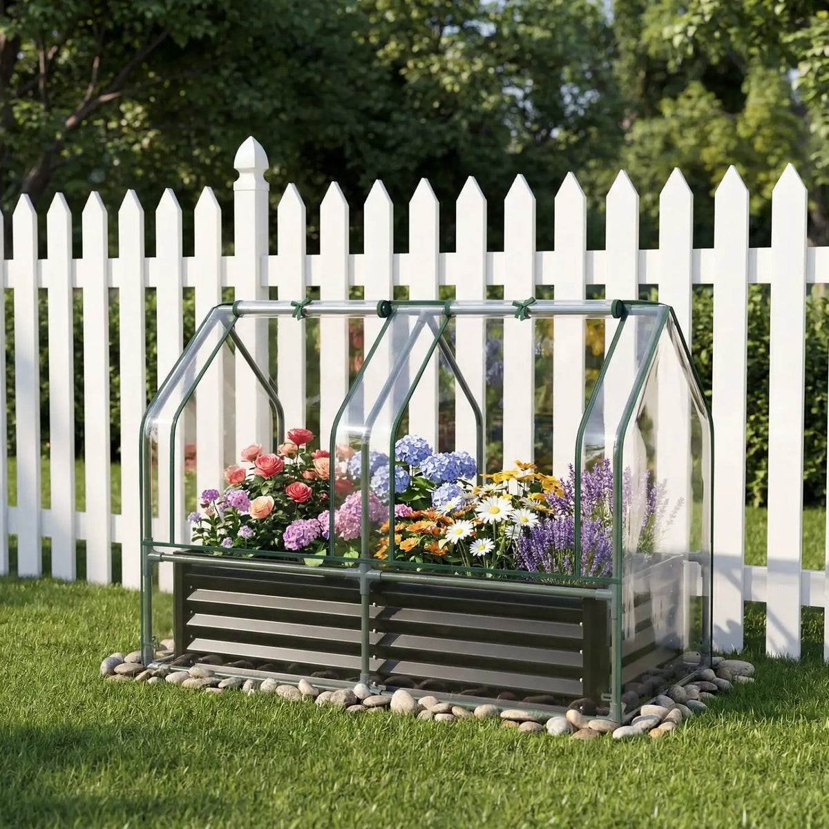 4 x 2 x 3 Feet Small Galvanized Raised Garden Bed with Greenhouse Cover by DirectDeals
