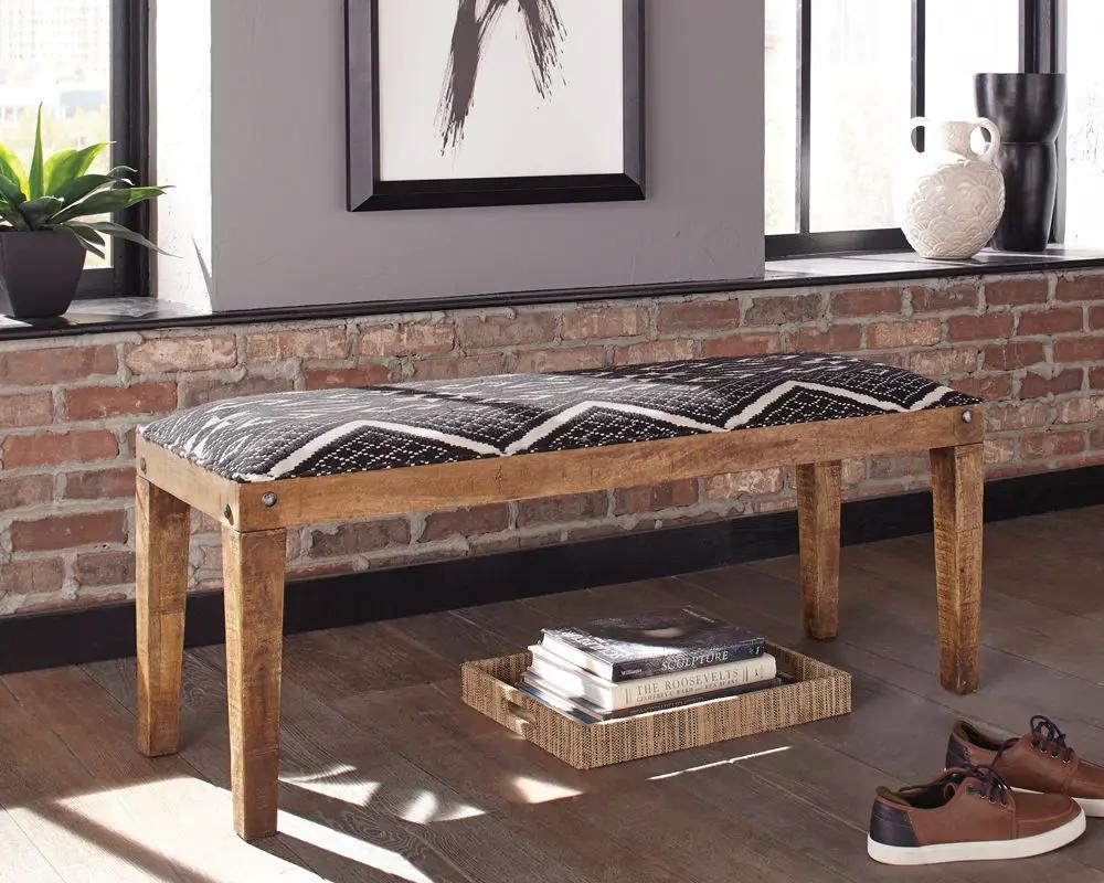 Lamont Fabric Upholstered Accent Bench Black and Natural by Unique Piece Furniture