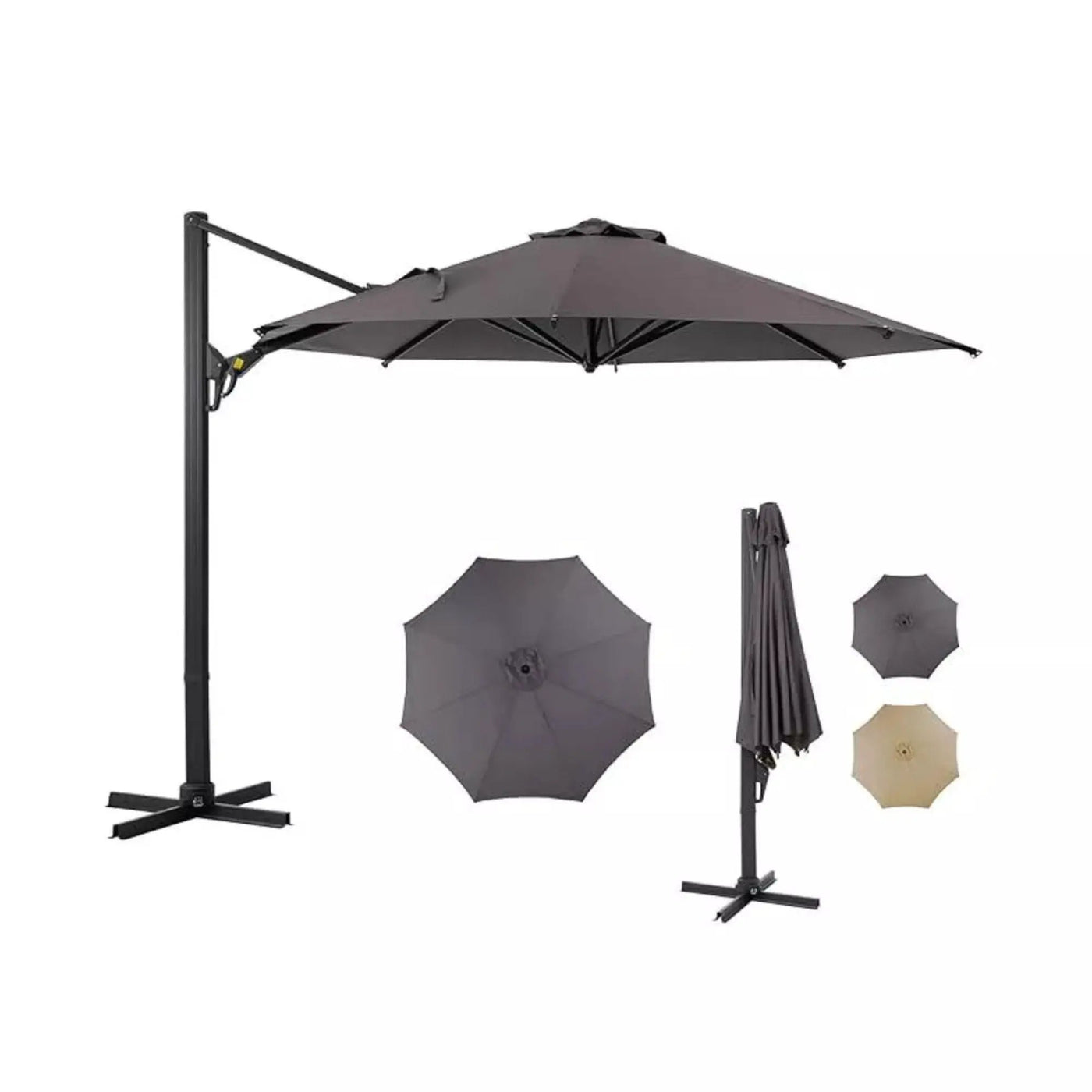Round Cantilever Patio Umbrella With 360 Rotation & Infinite Tilt Adjustment by HouseOfZazla