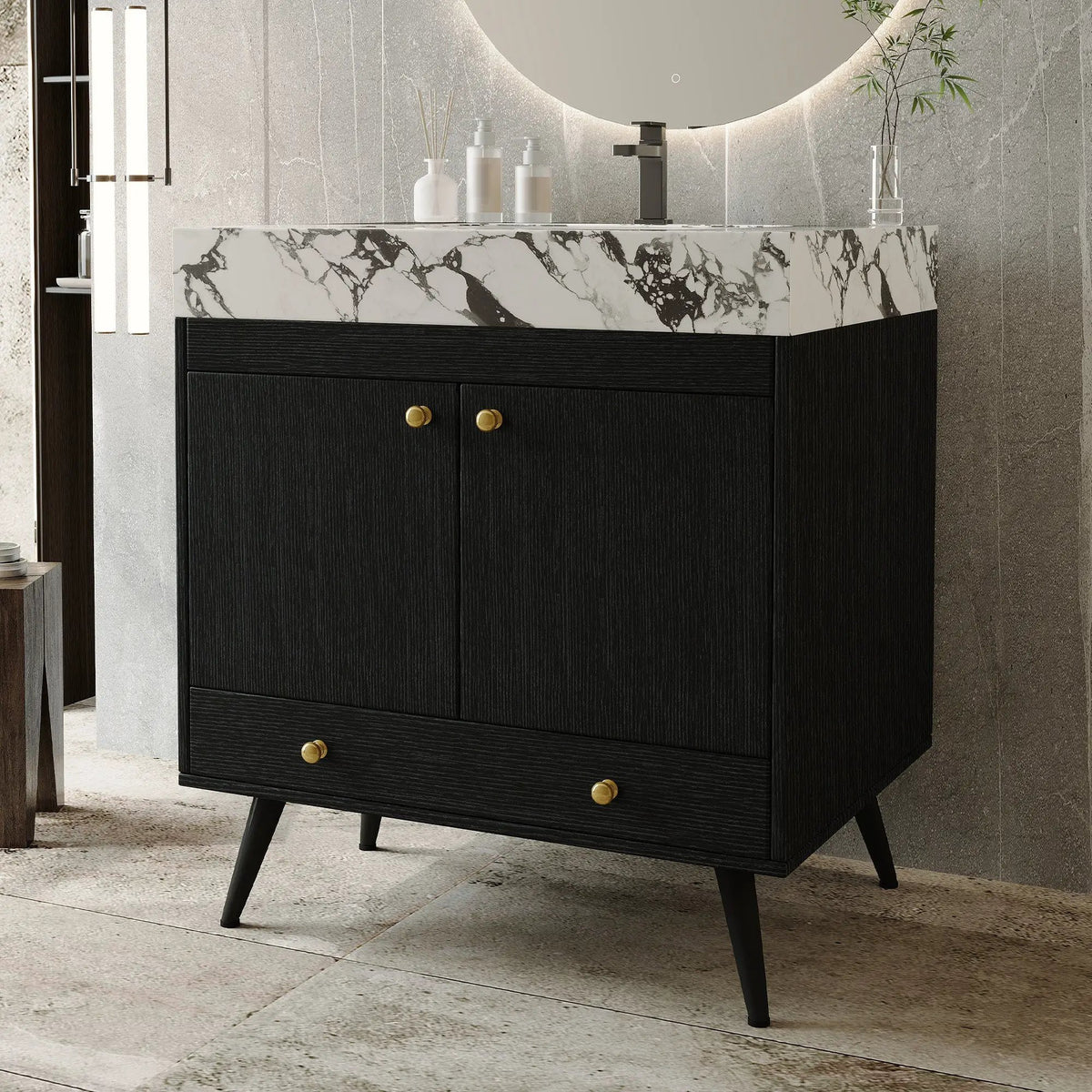 Contemporary Free-standing Bathroom Vanity with Faux Marble Top by HouseOfZazla