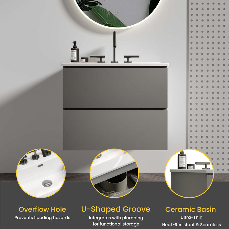 TIA 24" Wall Mount Space Grey Bathroom Vanity by HouseOfZazla