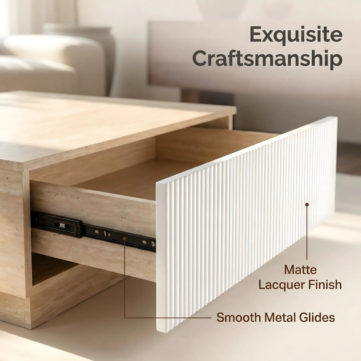 Modern Faux Travertine Coffee Table with 2 Drawers by HouseOfZazla
