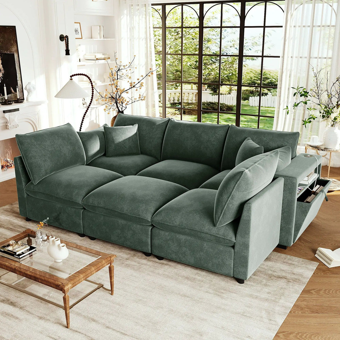 Modern Sectional Sofa U-Shaped With Movable Ottoman Storage Armrests And USB Ports by Unique Piece Furniture
