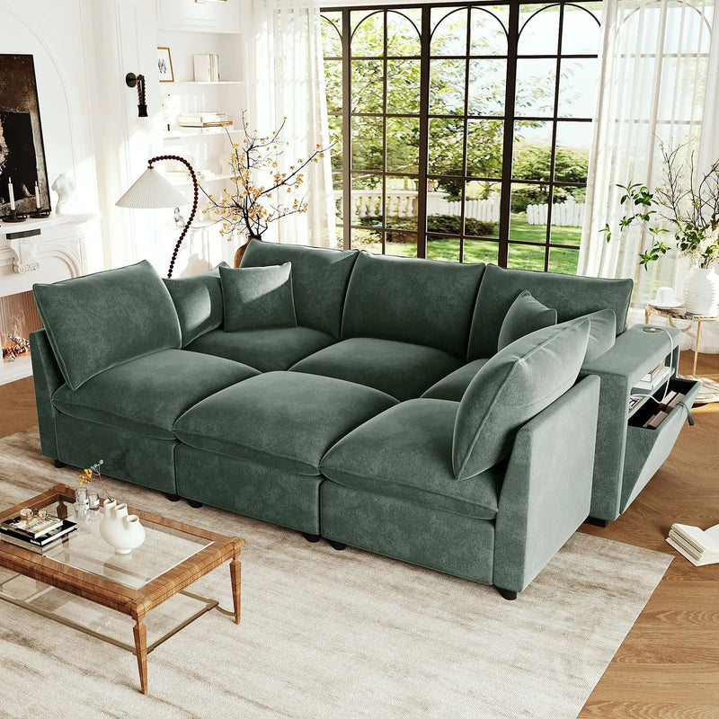 Modern Sectional Sofa U-Shaped With Movable Ottoman Storage Armrests And USB Ports by Unique Piece Furniture