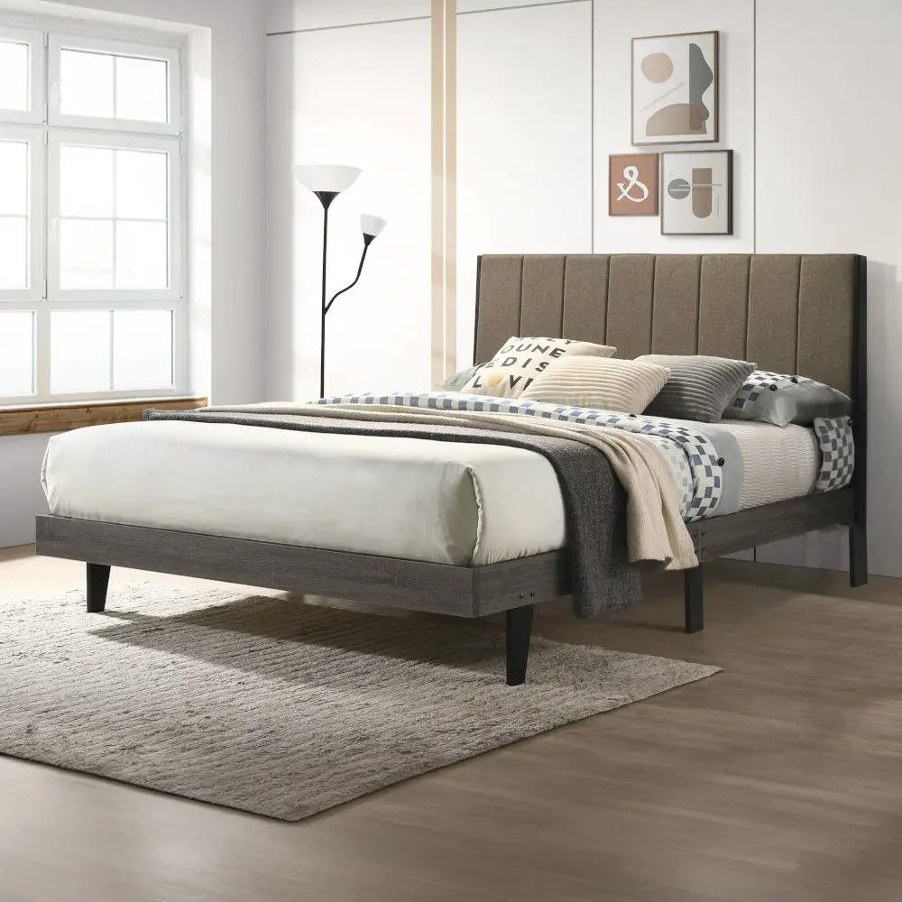 Valdemar - Queen Bed - Brown Fabric & Weathered Gray by Unique Piece Furniture
