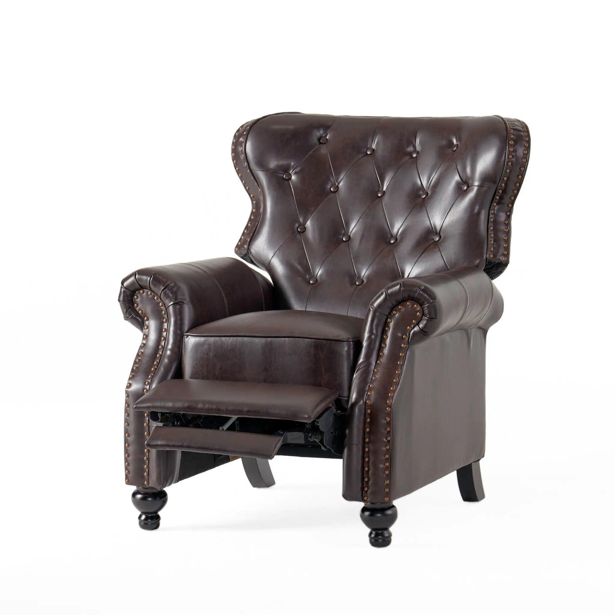 Contemporary Style Push Back Recliner with Button Tufted Stitching and Nailhead Trim by HouseOfZazla
