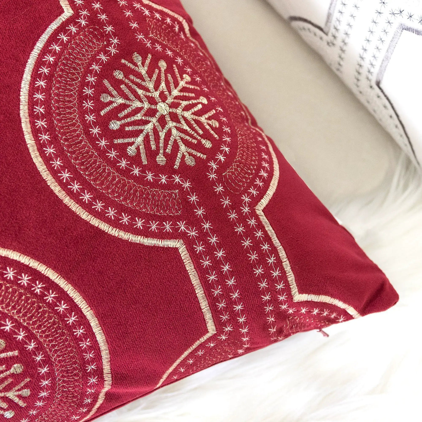 Holiday Throw Pillow With Snowflake Embroidery by HouseOfZazla