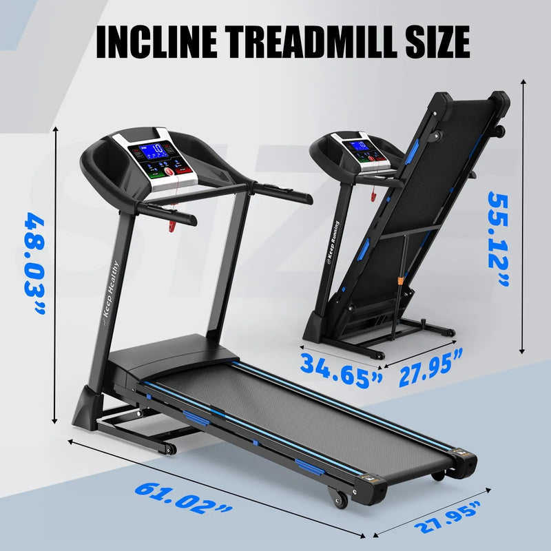 Treadmills For Home, Electric Treadmill With Automatic Incline, Foldable 3.5Hp Workout Running Machine Walking, Double Running Board Shock Absorption Pulse Sensor Bluetooth Speaker App Fitshow - Black by HouseOfZazla