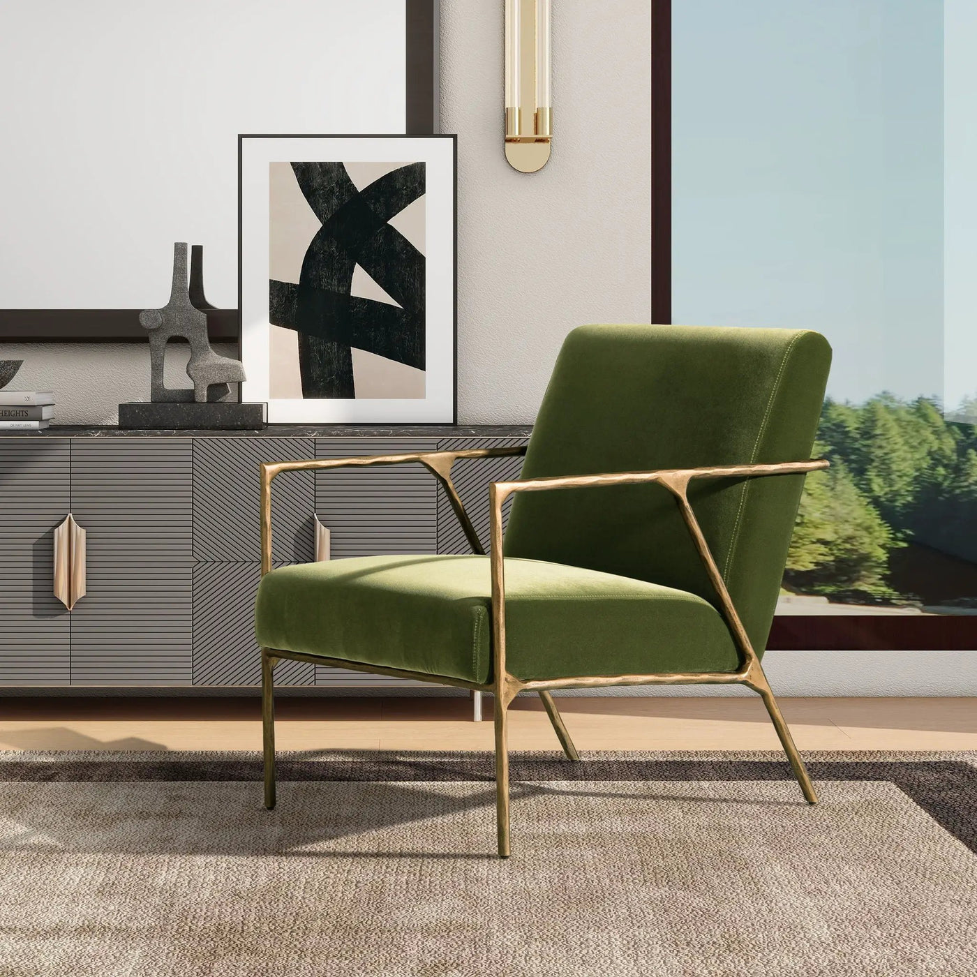 Aerin - Hammered Brass Upholstered Accent Arm Chair by HouseOfZazla