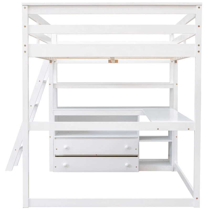 Modern Loft Bed With Built In Desk, Shelves, And 2 Drawers by HouseOfZazla