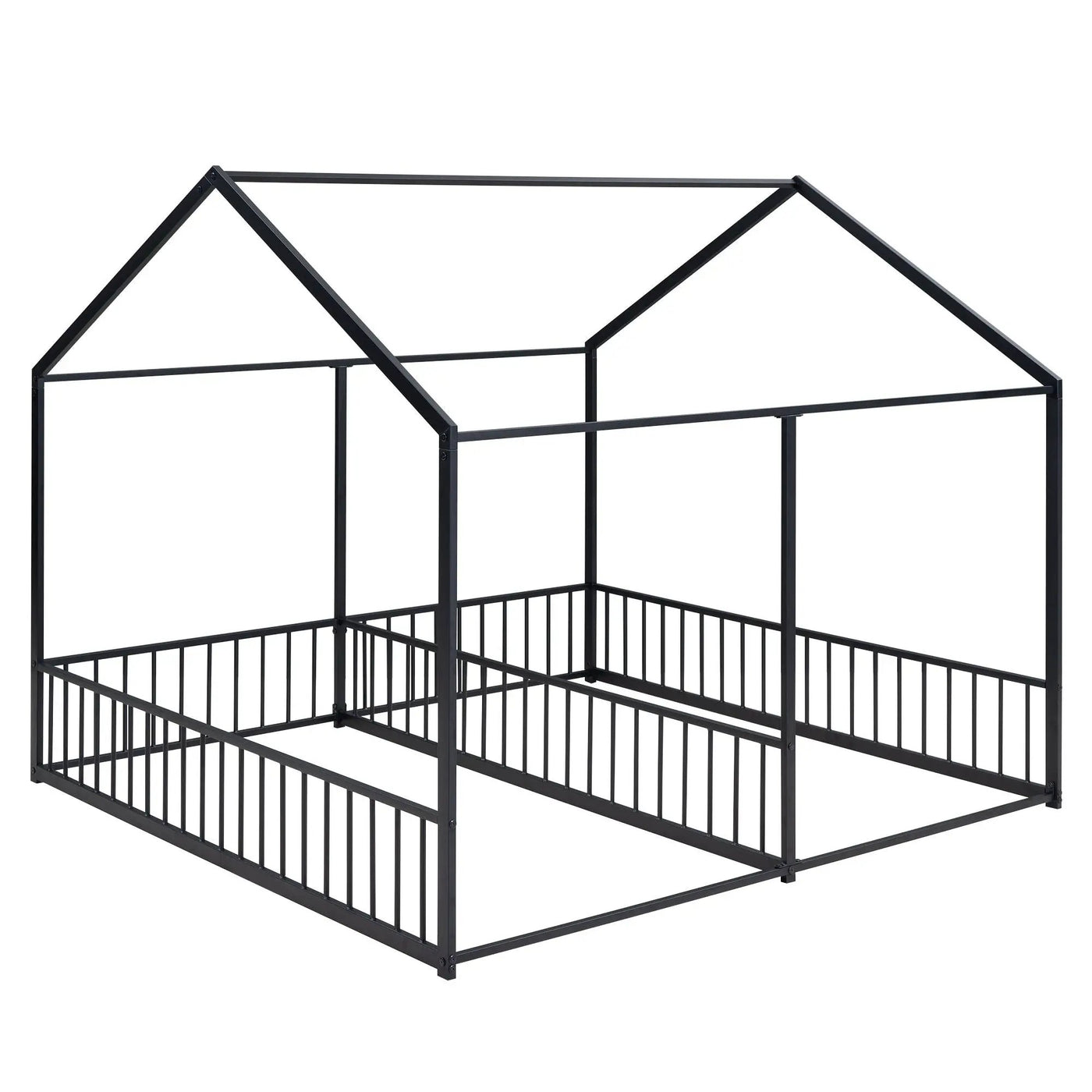 House Platform Beds, 2 Shared Beds, Metal Frame With Guardrails by HouseOfZazla