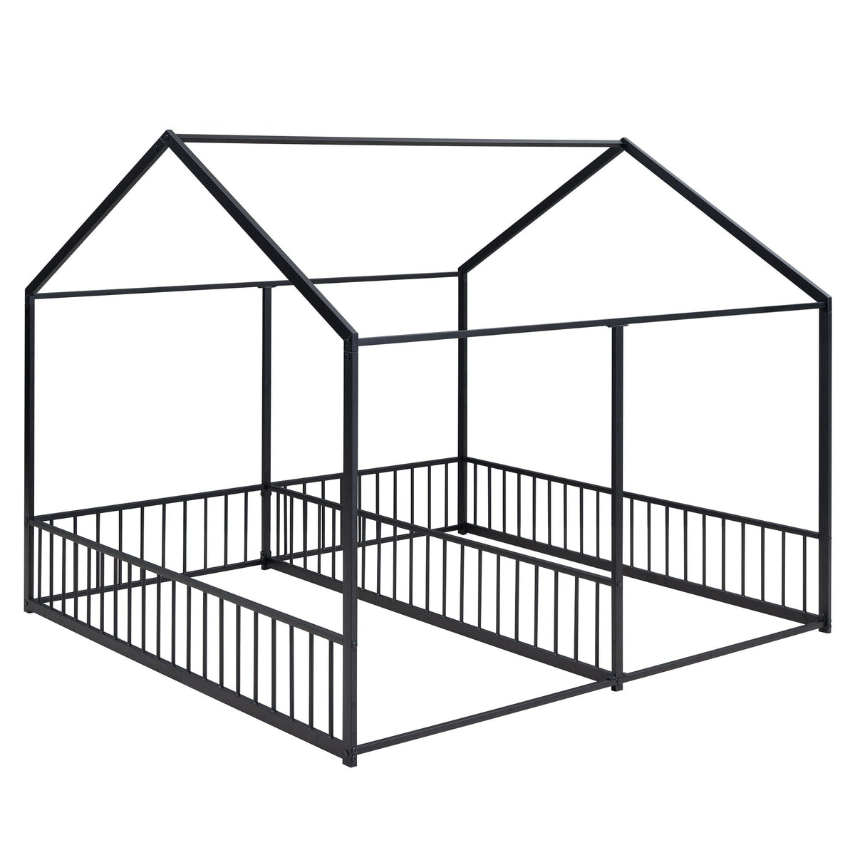 House Platform Beds with Guardrails - Metal, Twin Size, White, Dark Gray, Black, photo 9 of 29