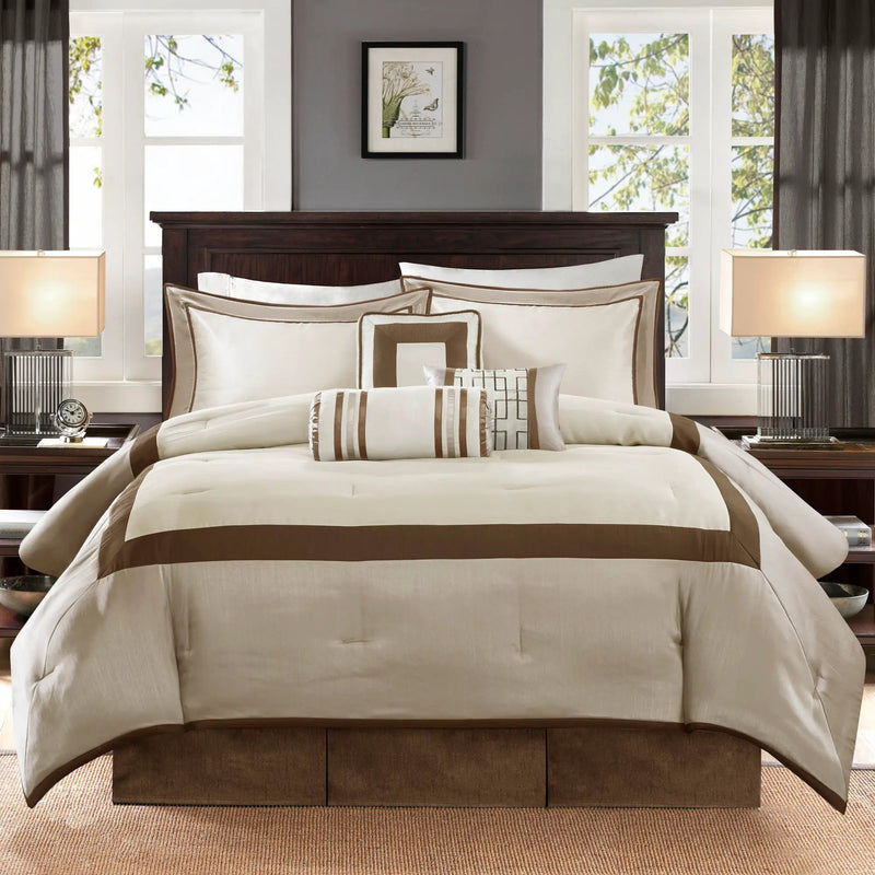 7 Piece Comforter Set Taupe/Brown Queen by HouseOfZazla