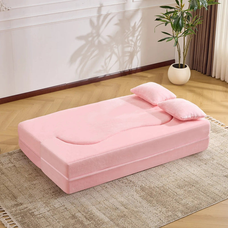 71-Inch Folding Sofa Bed in Pink Chenille with High-Density Foam by HouseOfZazla