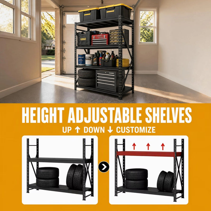 Metal Storage Shelving Unit, 4-Tier 6000LBS Adjustable Garage Shelving Rack, 47.24" W x 19.69" D x 71.65" H, Steel Storage Shelf Organizer for Garage, Workshop, Basement, Pantry, photo 3 of 10