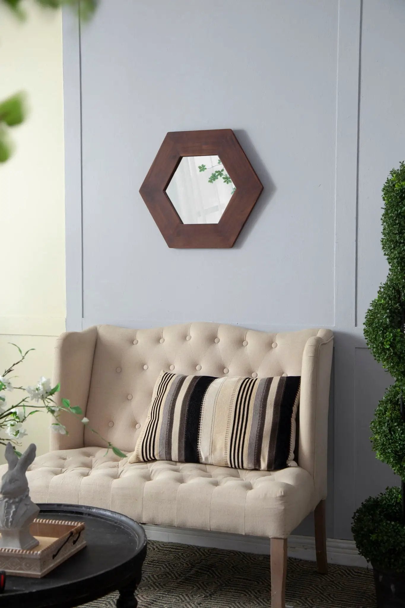 Hexagon Mirror With Natural Wood Frame, Wall Decor For Living Room Bathroom Hallway by HouseOfZazla