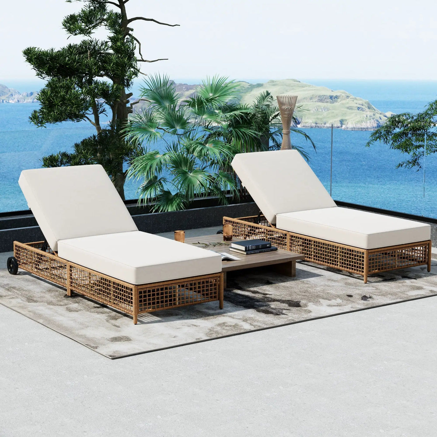 Outdoor Lounge Chair With 5 Position Backrest With Cushion And Wheels by HouseOfZazla