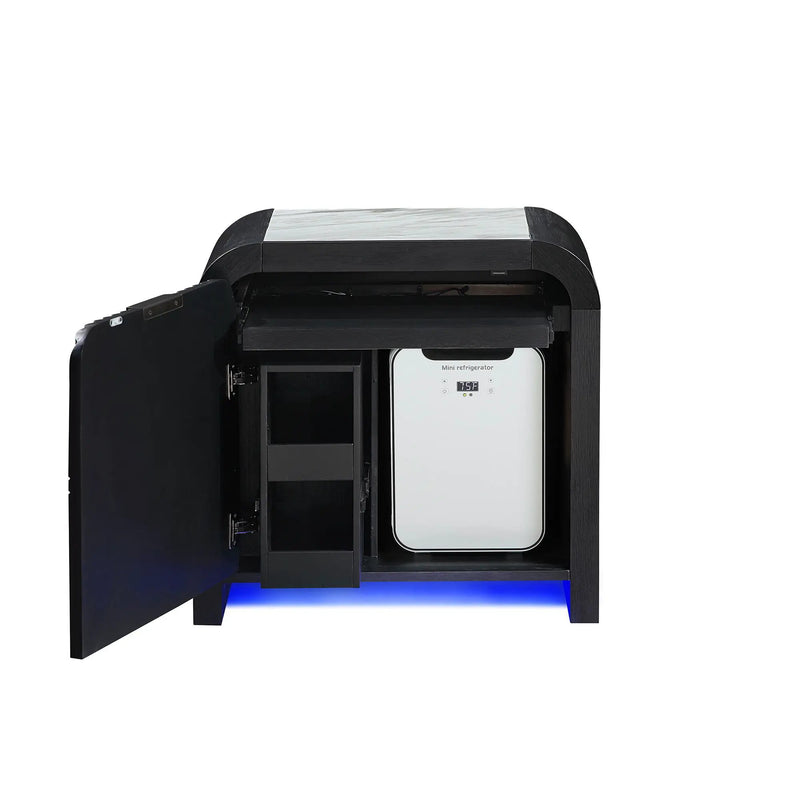 Beverly - Nightstand With Cooler And Speaker, LED Light, Rounded Sides - Black White by HouseOfZazla