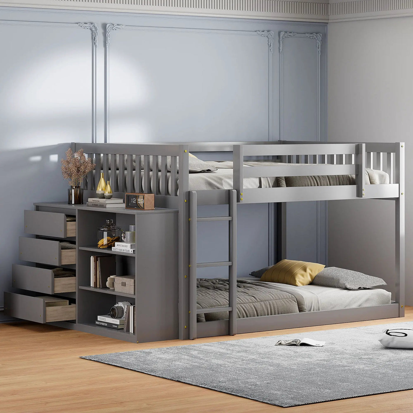 Bunk Bed With 4 Drawers and 3 Shelves by HouseOfZazla