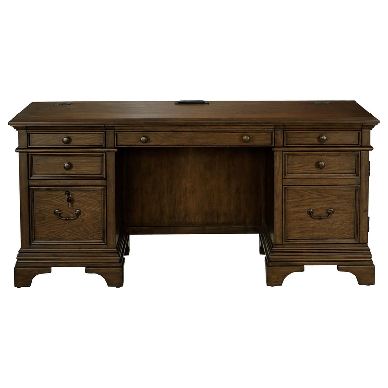 Hartshill 66-inch 5-drawer Credenza Office Desk Burnish Oak by Unique Piece Furniture