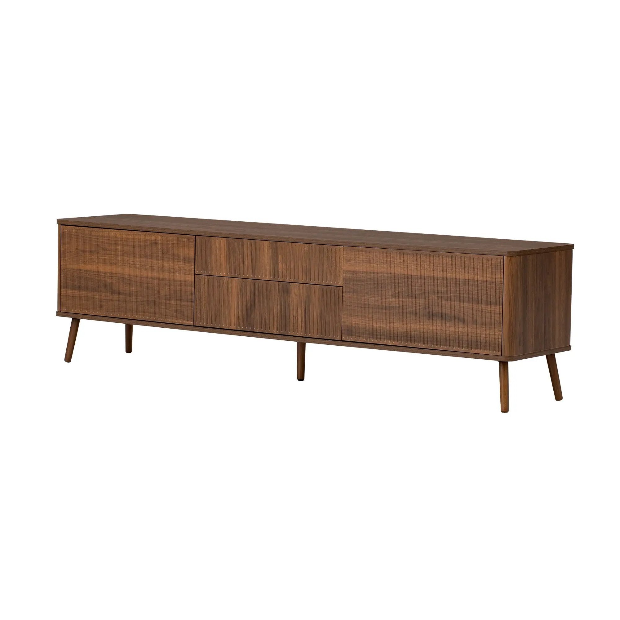Fluted TV Stand With Storage Drawers And Cabinets For TVs Up To 80", Soft-Close Hinges, Cable Management - Walnut by HouseOfZazla