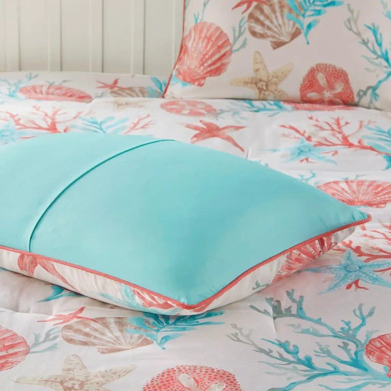 7 Piece Cotton Sateen Comforter Set Coral King by HouseOfZazla