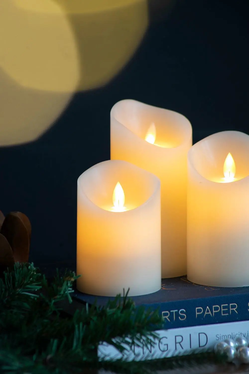 Flickering LED Candles With Remote Timer (Set of 3) - Ivory by Unique Piece Furniture