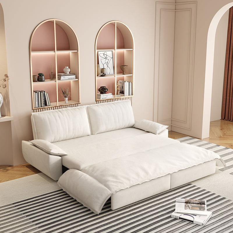3-in-1 Convertible Velvet Sofa Bed with Queen Pull Out Sleeper - Beige/White, photo 4 of 10