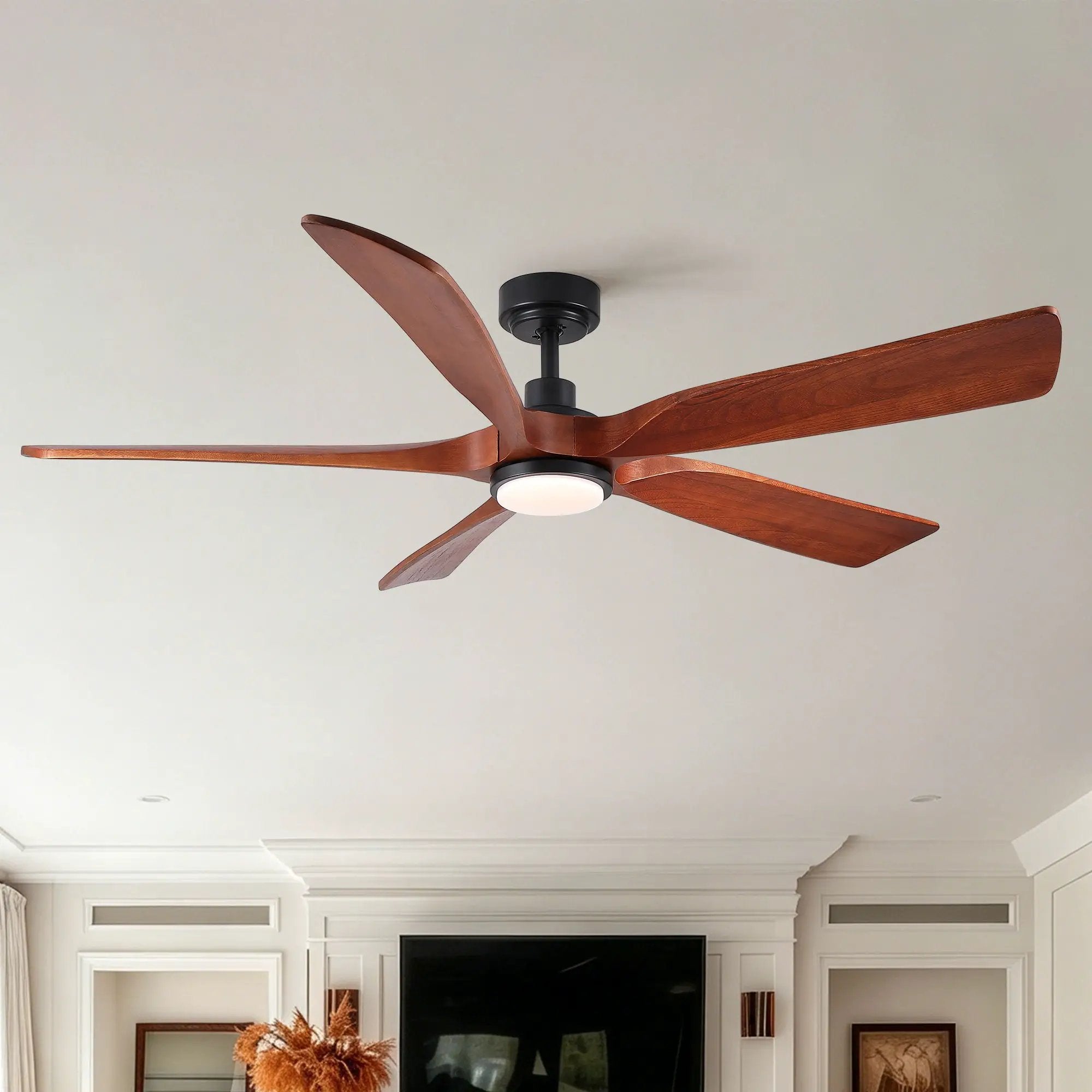 Ceiling Fan With Light And Remote Control, Noiseless, Dimmable, 6 Speeds Reversible For Indoor Or Covered Outdoor Use - Matte Black by HouseOfZazla