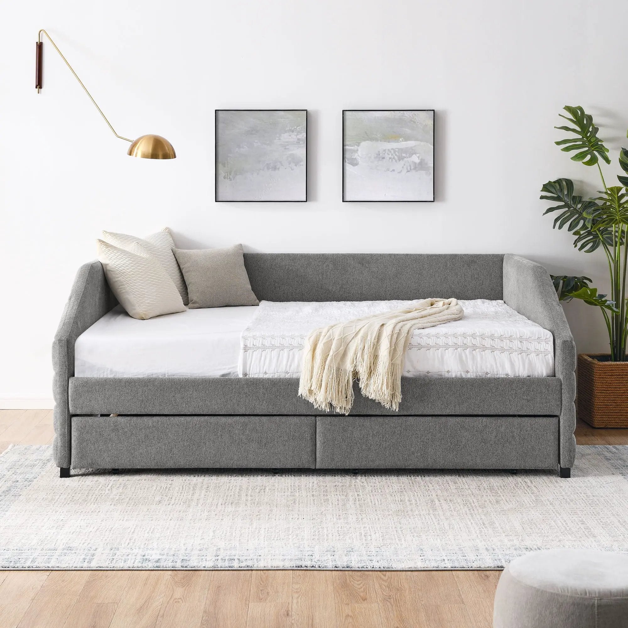 Elegant Daybed With Trundle Upholstered Tufted Sofa Bed by HouseOfZazla