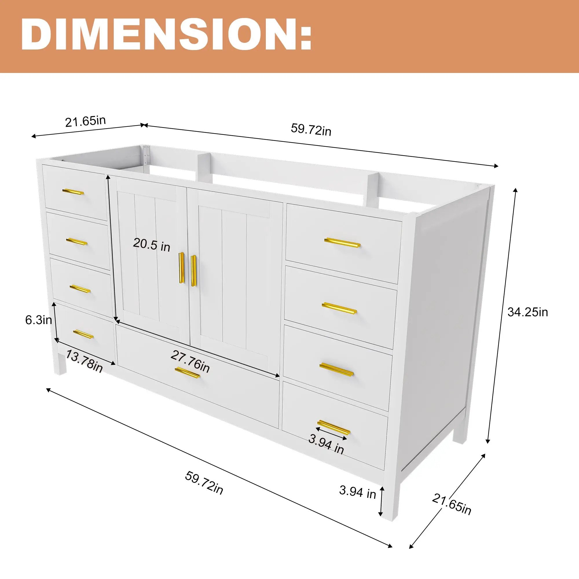 60" Bathroom Vanity Base Cabinet with Storage in White by HouseOfZazla