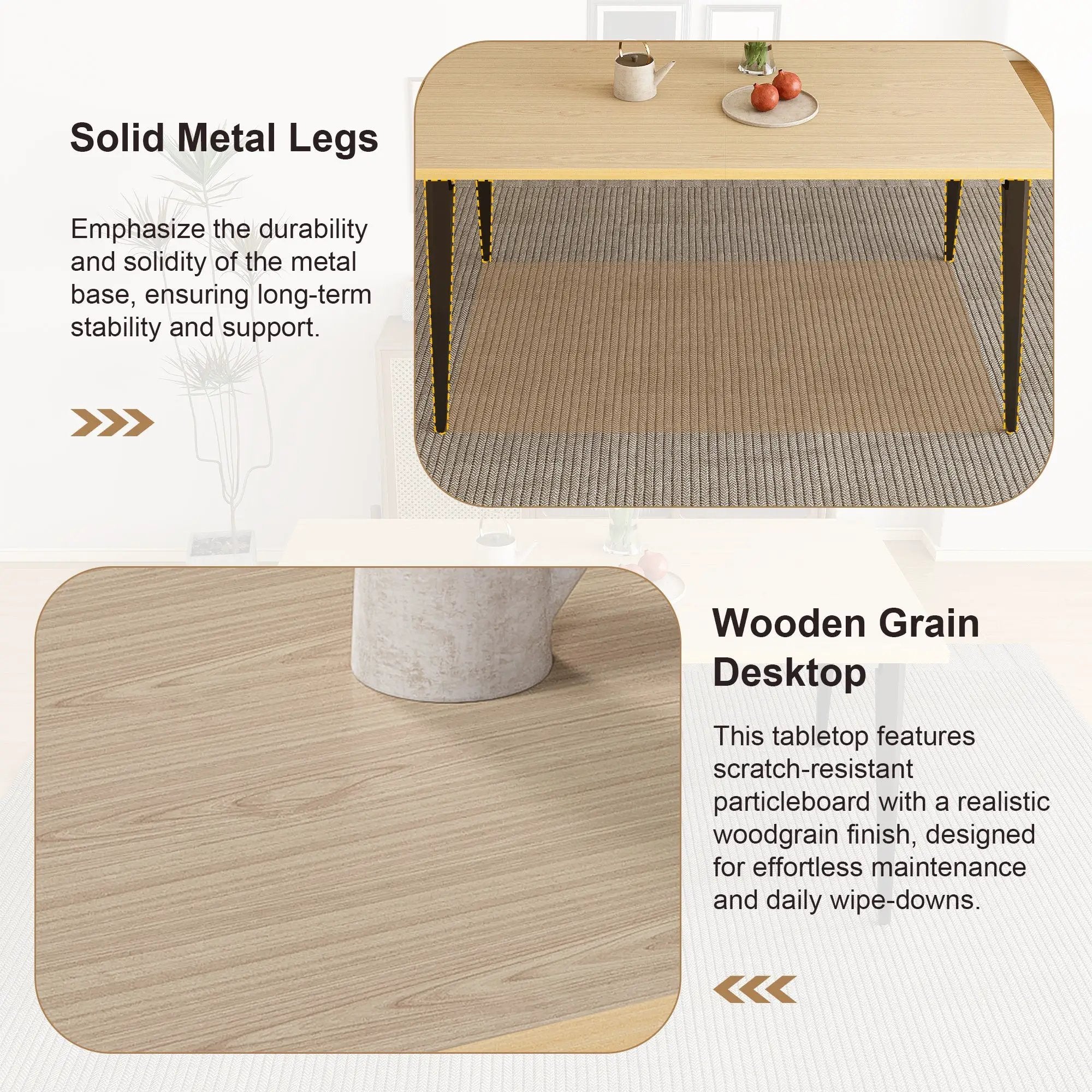 63-inch Modern Dining Table with Wooden Tabletop and Rust-Resistant Iron Legs by HouseOfZazla