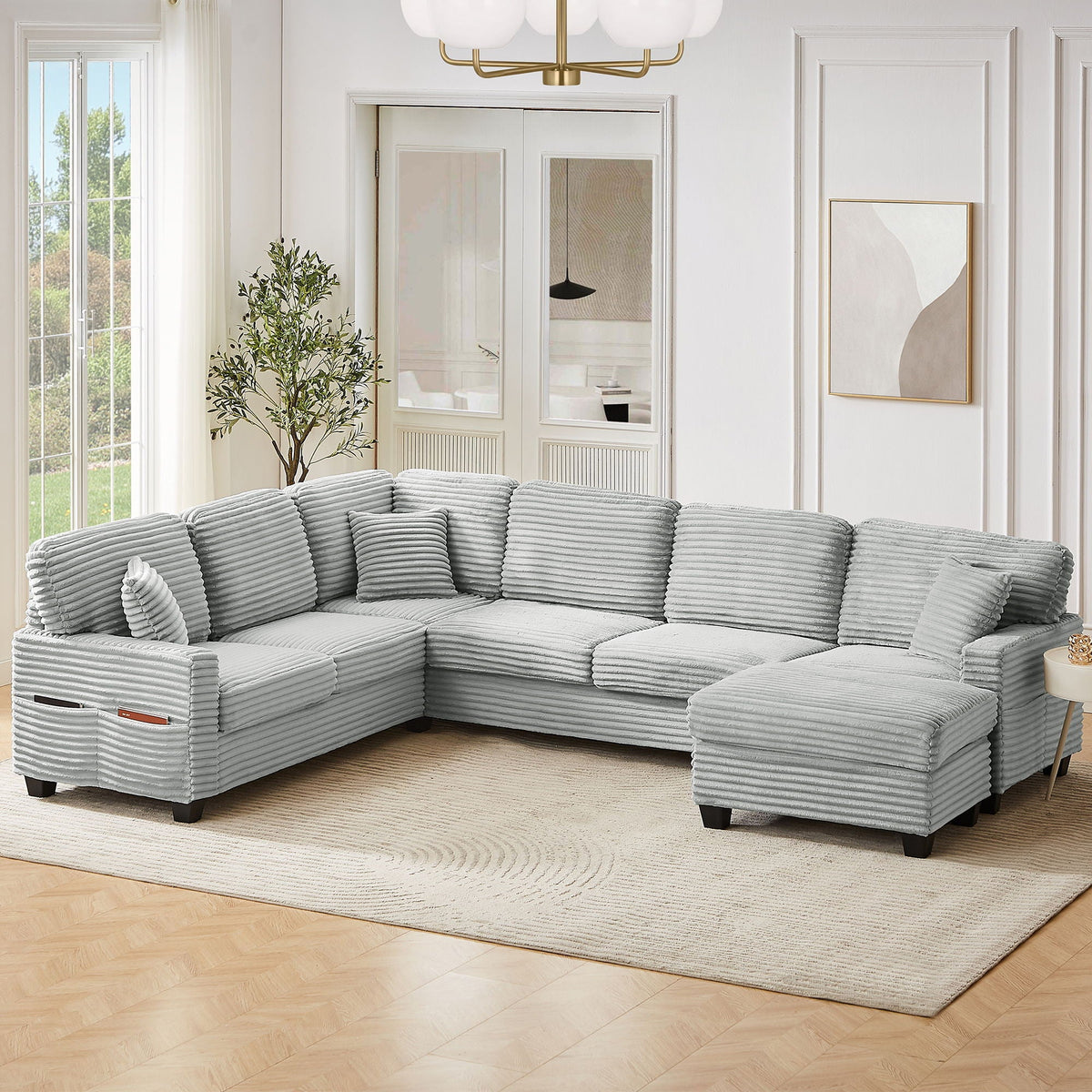 Upholstered U-Shaped Sectional Sofa with Movable Ottoman and Storage Pockets - Multiple Colors, photo 36 of 40