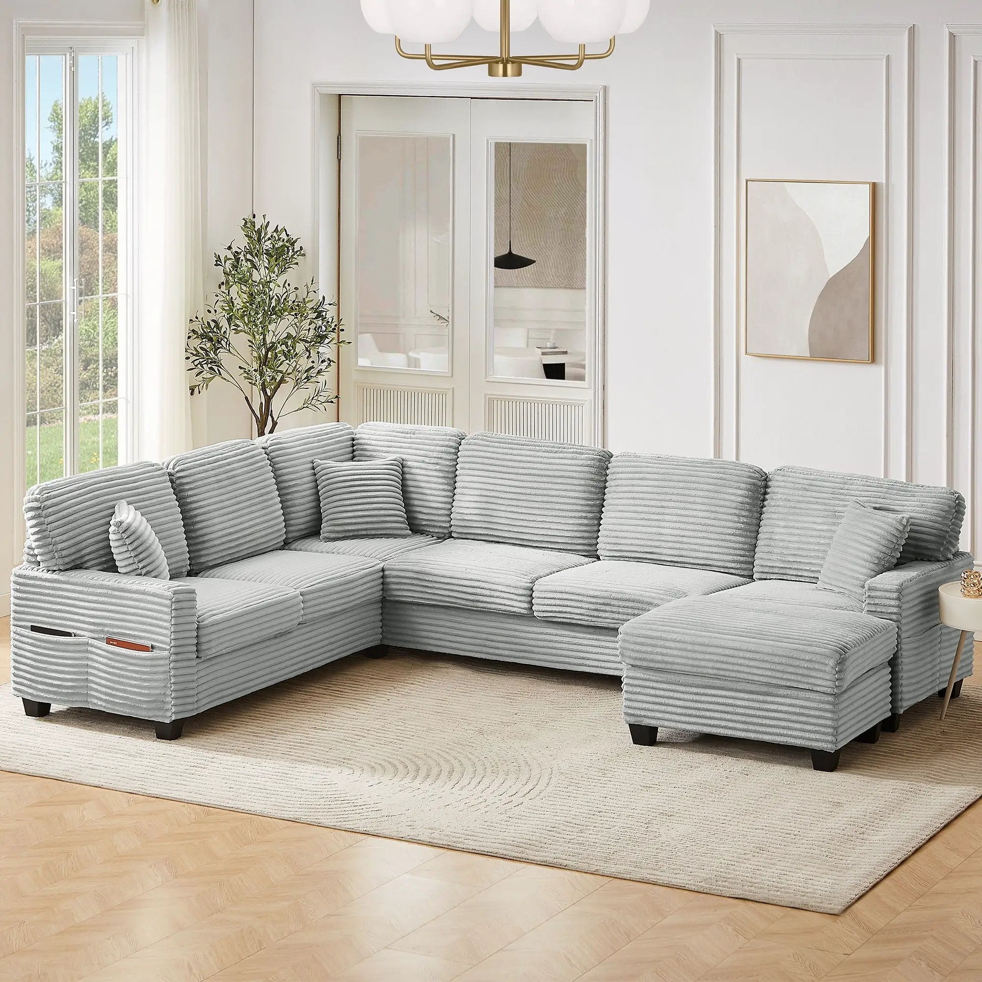 Upholstered U-Shaped Sectional Sofa With Movable Ottoman And Side Storage Pockets by Unique Piece Furniture