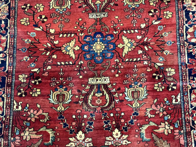 Antique Persian Farahan Sarouk Rug 3.6 x 5, Red, Floral, Traditional Rug, Fine 210 KPSI by Jewel Rugs