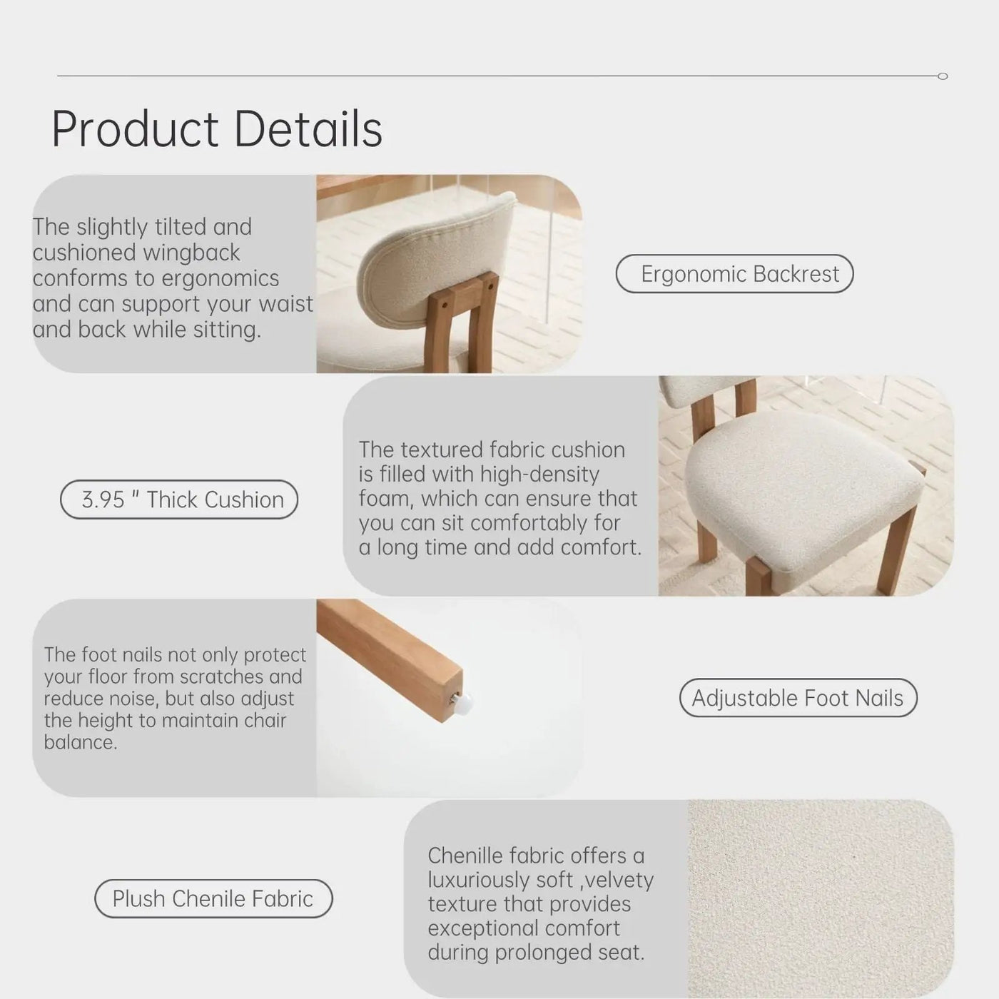Dining Chairs With Ergonomic Backrest And Adjustable Feet (Set of 2) by Unique Piece Furniture