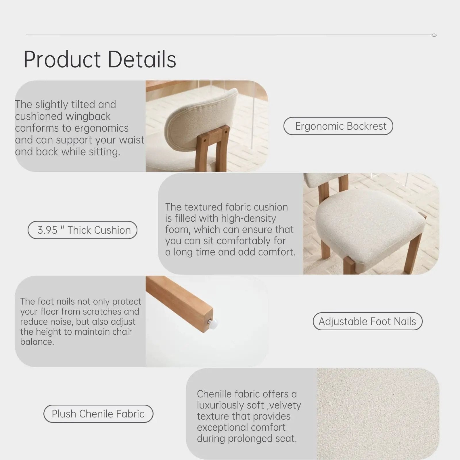 Dining Chairs With Ergonomic Backrest And Adjustable Feet (Set of 2) by Unique Piece Furniture
