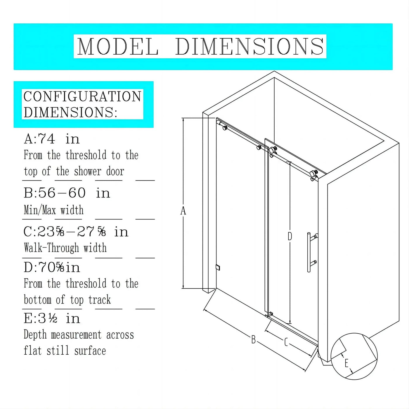 Frameless, Single Sliding Soft Close Shower Doors, 5/16" Sgcc Tempered Glass by HouseOfZazla
