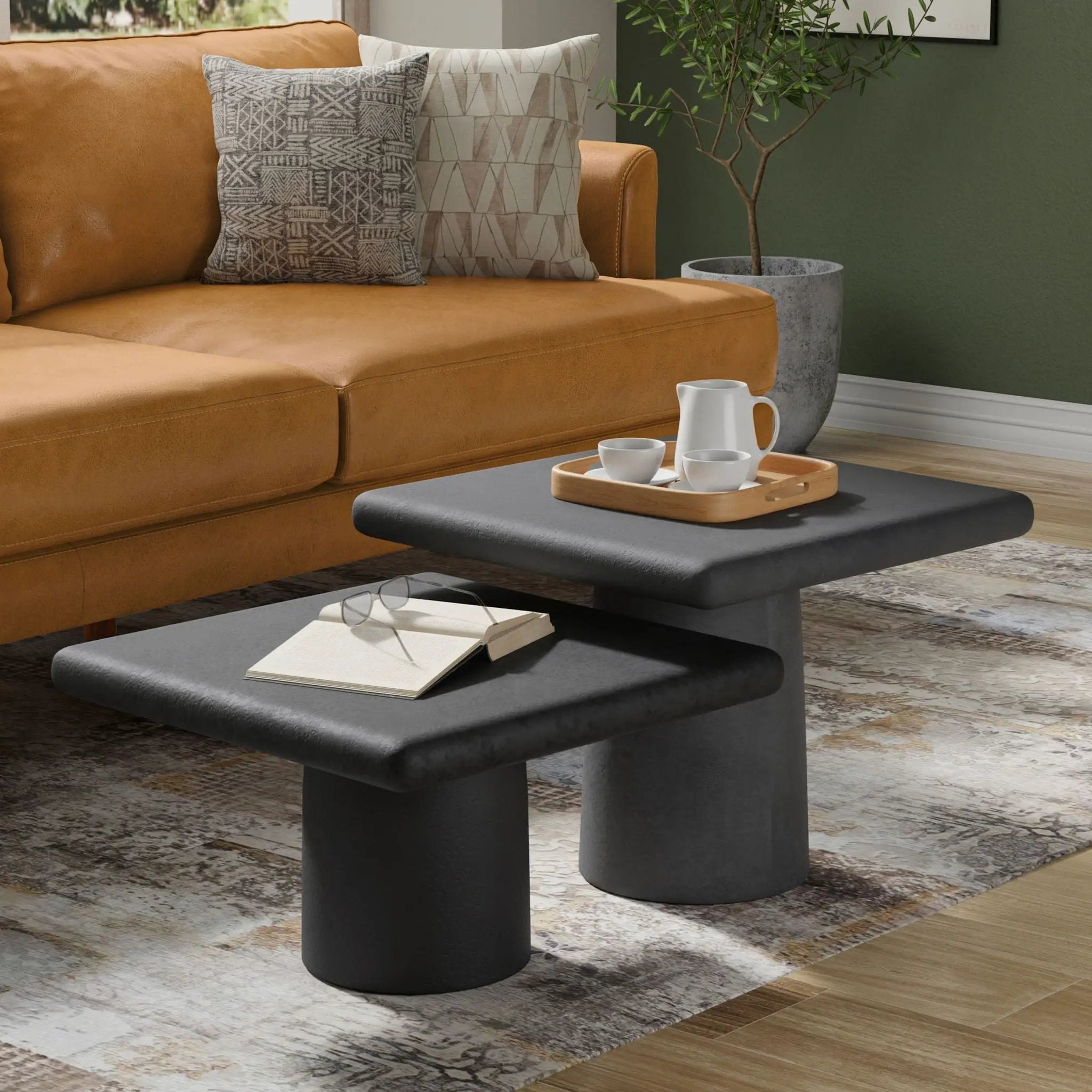 Zachary - 2 Piece Set Cast Aluminum Coffee Table - Black by HouseOfZazla