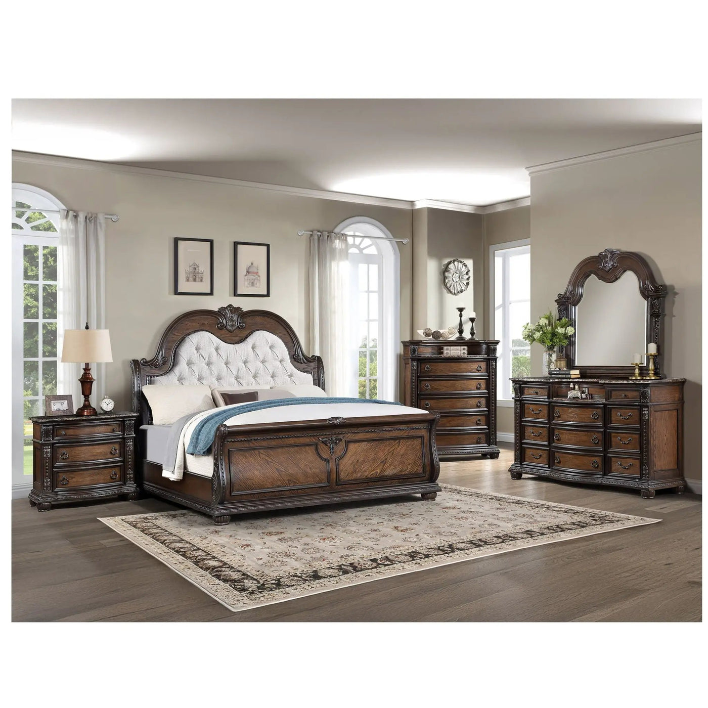 Traditional Style Button Tufted Headboard Sleigh Bed by HouseOfZazla