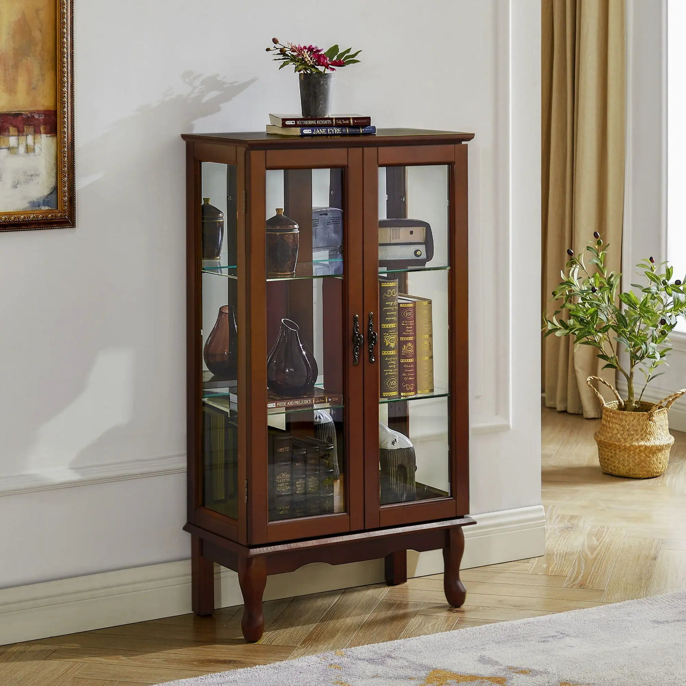Curio Cabinet Lighted Curio Diapaly Cabinet With Adjustable Shelves And Mirrored Back Panel, Tempered Glass Doors (3 Tier), (E26 Light Bulb Not Included) by HouseOfZazla