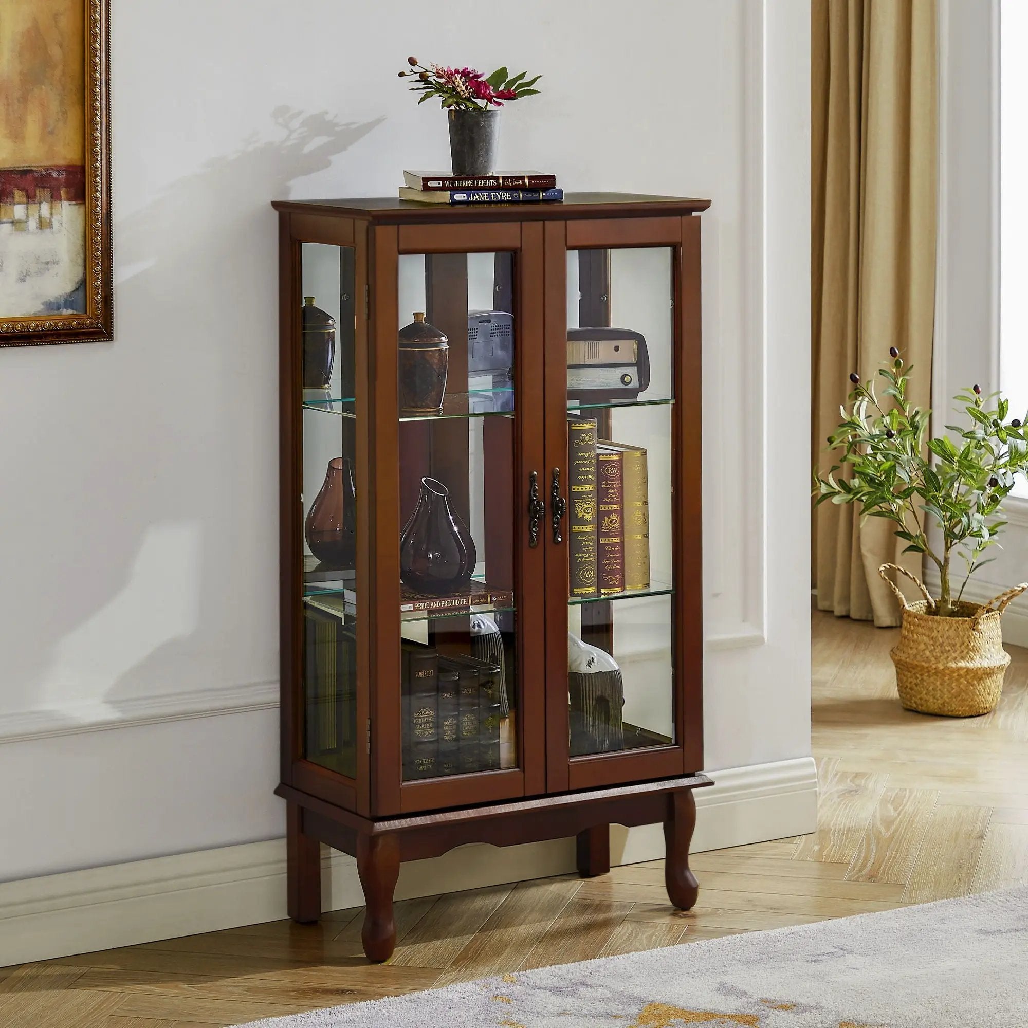 Curio Cabinet Lighted Curio Diapaly Cabinet With Adjustable Shelves And Mirrored Back Panel, Tempered Glass Doors (3 Tier), (E26 Light Bulb Not Included) by Unique Piece Furniture