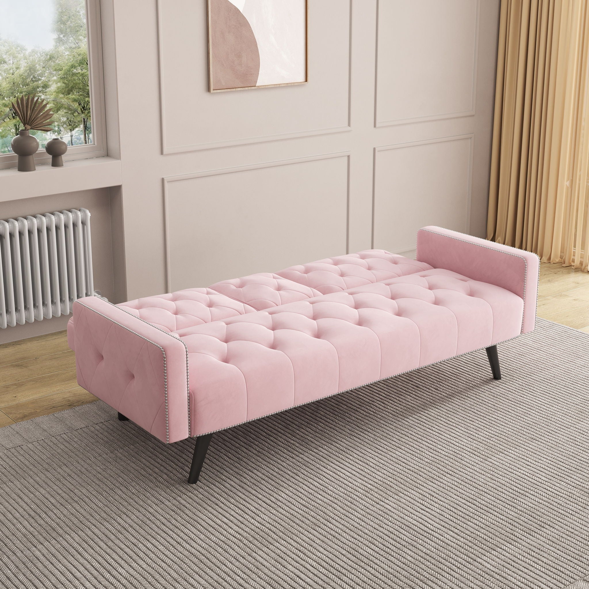 Sofa Bed With Nail Head Trim And Cup Holders - Pink by HouseOfZazla