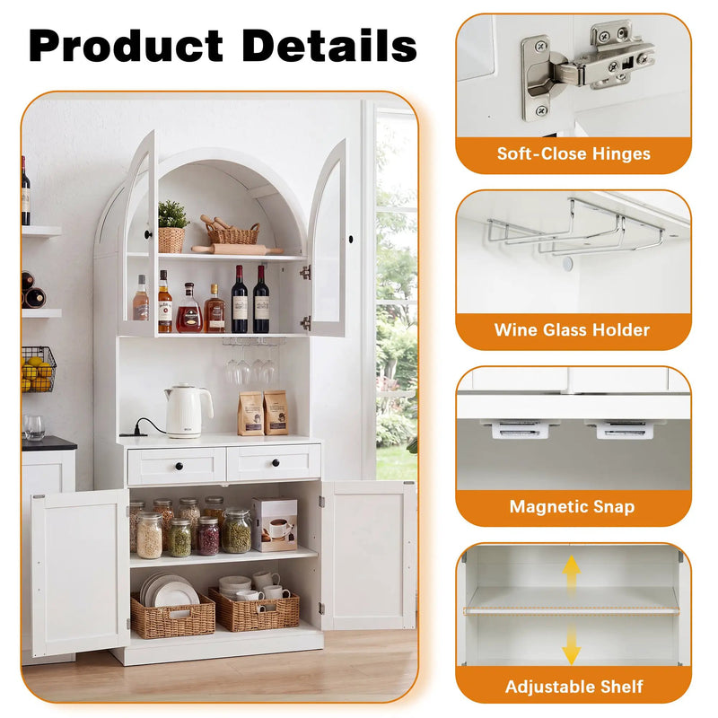 75" Farmhouse Tall Arched Pantry Cabinet with Charging Station by HouseOfZazla